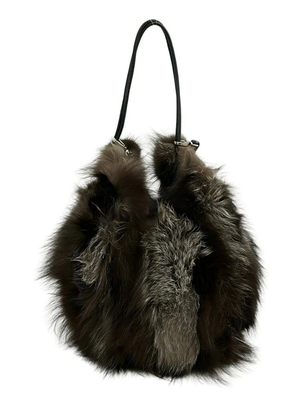 UNITED ARROWS Dark Brown Black Cream Fur Shoulder Bag - Picture 3 of 10